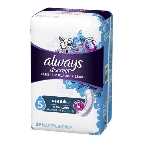 Discreet Pads for Bladder Leak for Heavy by Always, Long, 39 Ea